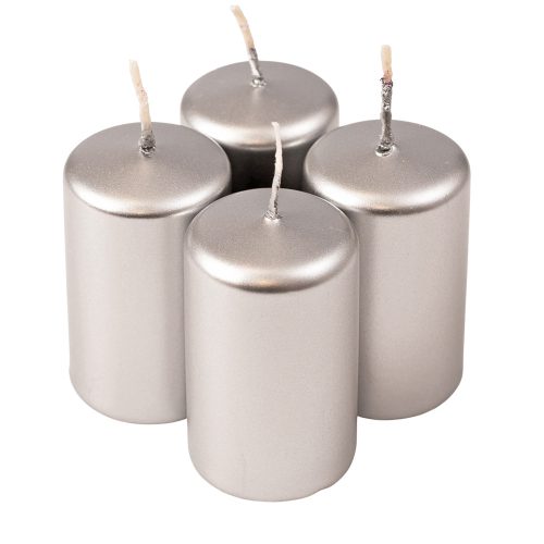 Adventi henger gyertya készlet, 7 x 4cm - Metál ezüst