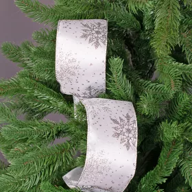 Shiny snowflake Christmas satin ribbon 64mm x 6.4m - White