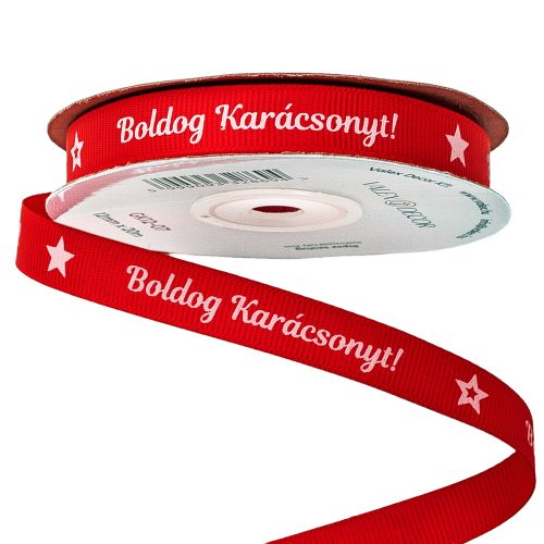 "Boldog Karácsonyt!" inscription grosgrain ribbon 12mm x 20m - Red