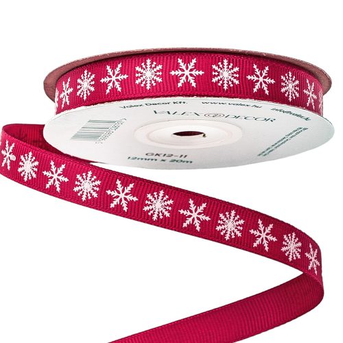 Snowflake grosgrain ribbon 12mm x 20m - Burgundy