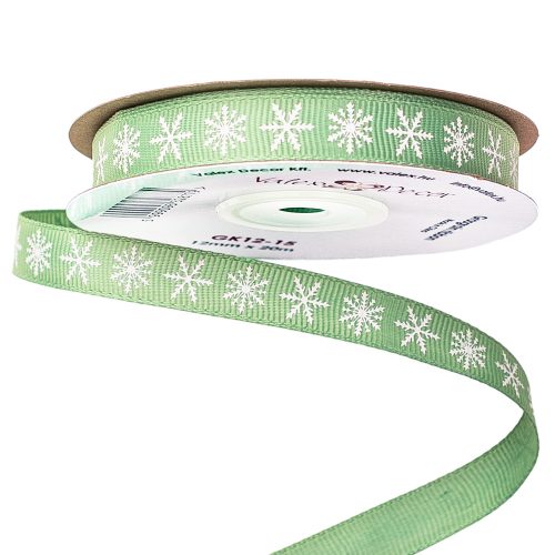 Snowflake grosgrain ribbon 12mm x 20m - Sage green