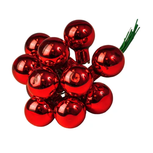 Glass Bauble Pick, Glossy Red, 2cm, 12pcs Bundle