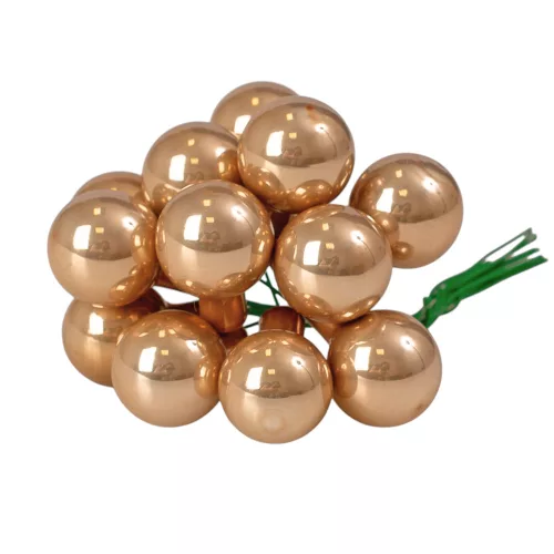 Glass Bauble Pick, Glossy Gold Brown, 2cm, 12-Piece Bundle