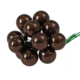   Glass Bauble Pick, Glossy Chocolate Brown, 2cm, 12-Piece Bundle