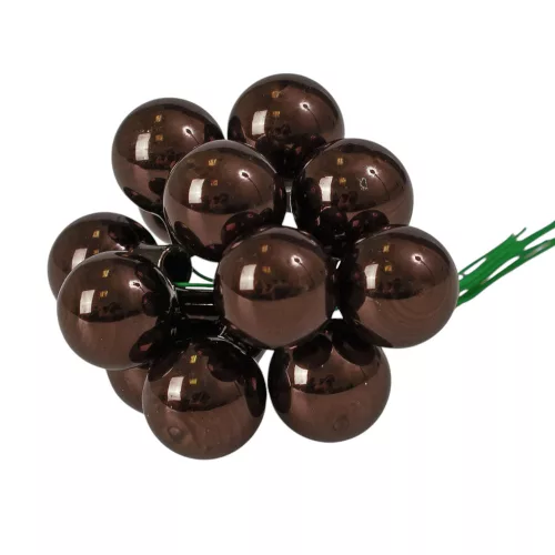 Glass Bauble Pick, Glossy Chocolate Brown, 2cm, 12-Piece Bundle
