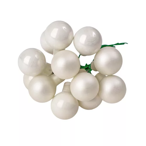 Glass Bauble Pick, Matte and Pearlescent Ecru Mix, 2cm, 12pcs Bundle