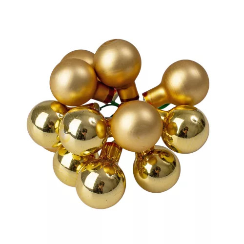 Glass Bauble Pick, Matte and Glossy Gold Mix, 2cm, 12pcs Bundle