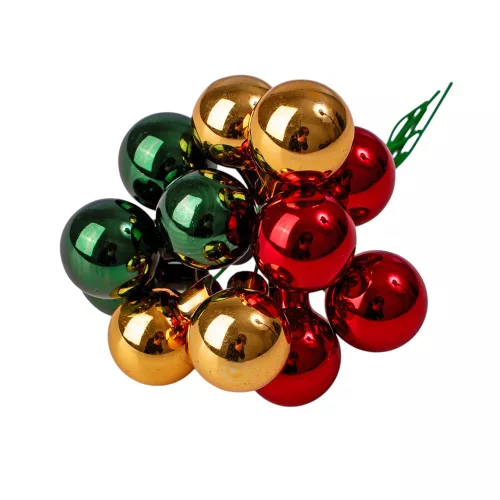 Glass Bauble Pick, Red, Green and Gold Mix, 2cm, 12pcs Bundle