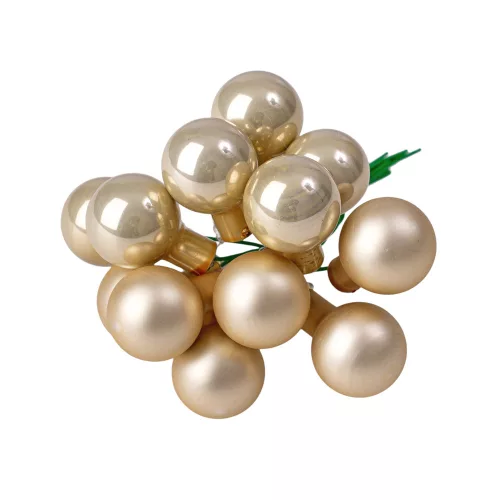 Glass Bauble Pick, Matte and Pearlescent Cream Mix, 2cm, 12pcs Bundle