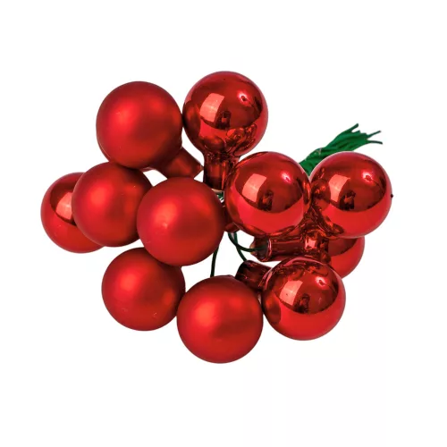 Glass Bauble Pick, Matte and Glossy Red Mix, 2cm, 12pcs Bundle