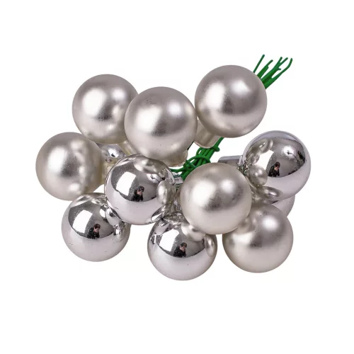 Glass Bauble Pick, Silver Mix, 2cm, 12pcs Bundle