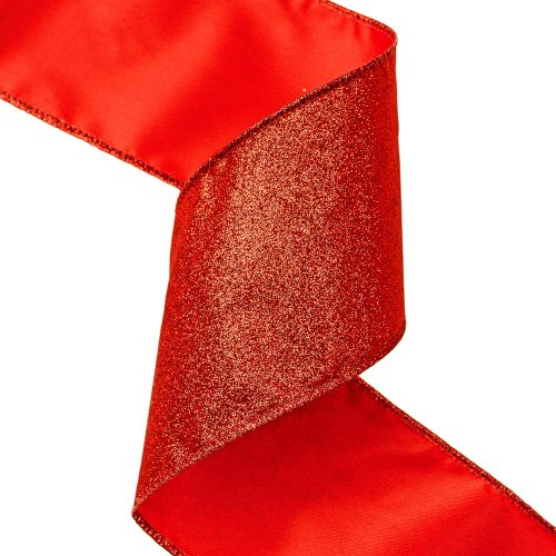 Glitteres karácsonyi szalag drótos szegéllyel 100mm x 5m - Piros