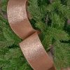 Glittery Christmas ribbon with wired edge 63mm x 5m - Rose Gold