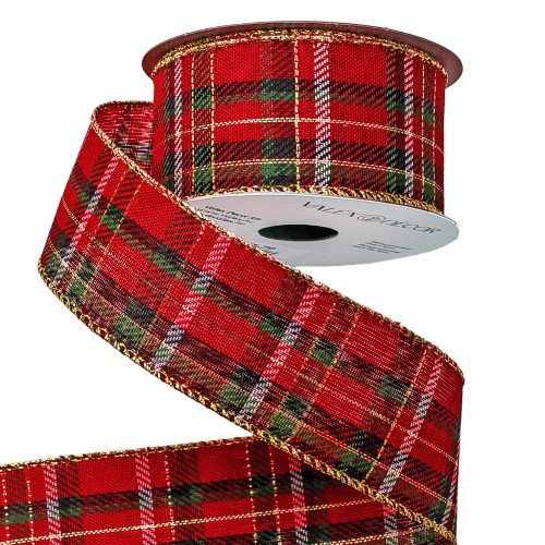 Checkered Christmas ribbon with wire edge 38mm x 6.4m