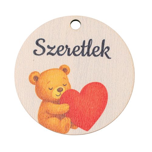 5db. "Szeretlek" feliratos, macis dekor tábla, 5 cm