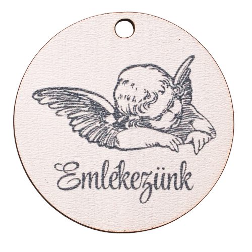 5pcs. "Emlékezünk" inscribed, angel-decorated wooden plaque 5cm