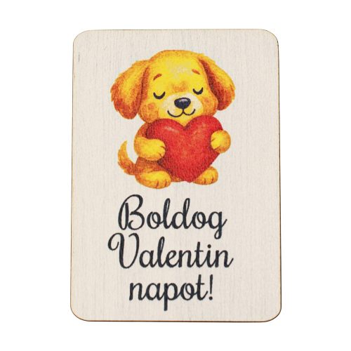 Decorative Wooden Dog Plaque Set 4pcs. with "Boldog Valentin napot" Text, 7 x 5cm