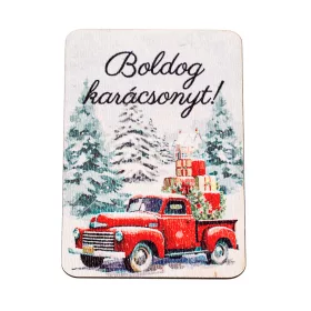   4db. "Boldog karácsonyt!" feliratos, piros autós fa tábla 7 x 5 cm