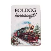 4db. "Boldog karácsonyt!" feliratos, gőzmozdonyos fa tábla 7 x 5 cm