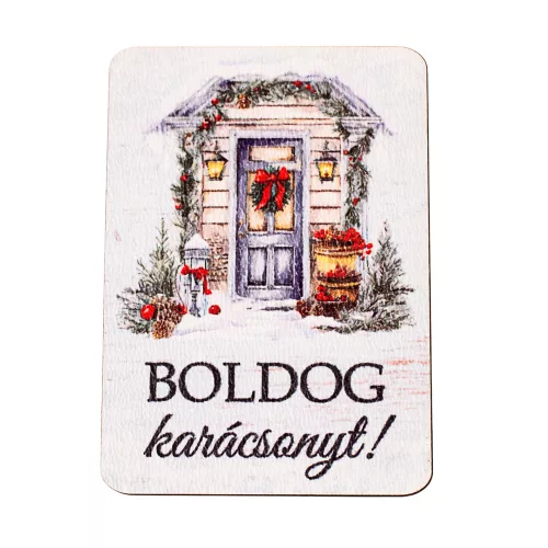 4db. "Boldog karácsonyt!" feliratos, díszes ajtó fa tábla 7 x 5 cm
