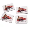 4pcs. "Boldog karácsonyt!" text inscribed wooden plaque with red train motif, 7 x 5 cm