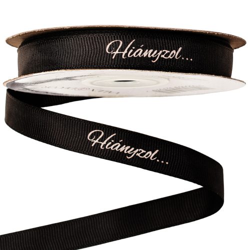 "Hiányzol…" inscription grosgrain ribbon 12mm x 20m - Black