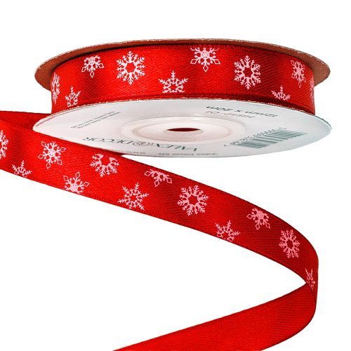 Hópelyhes karácsonyi szatén szalag 12mm x 20m - Piros