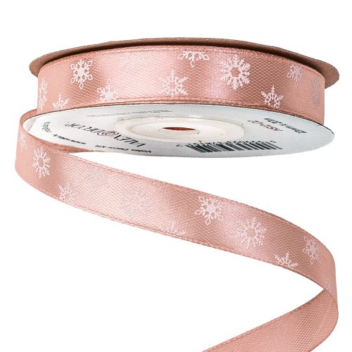 Snowflake Christmas satin ribbon 12mm x 20m - Powder Beige