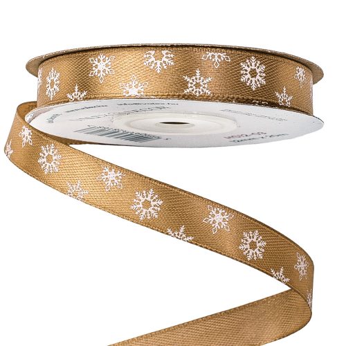 Snowflake Christmas satin ribbon 12mm x 20m - Gold brown
