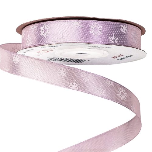 Snowflake Christmas satin ribbon 12mm x 20m - Light purple