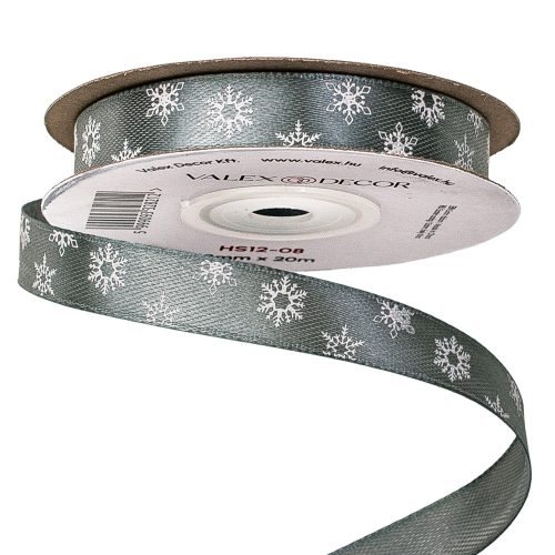 Snowflake Christmas satin ribbon 12mm x 20m - Bluish Silver