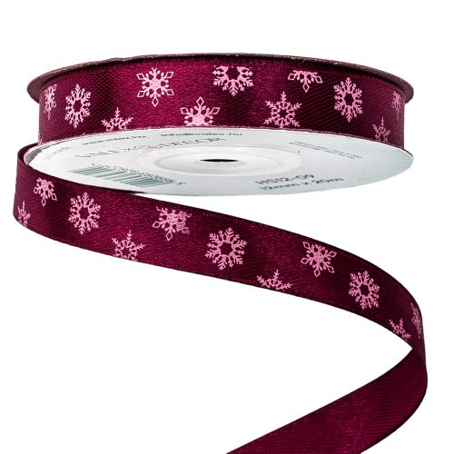 Snowflake Christmas satin ribbon 12mm x 20m - Burgundy