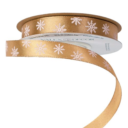 Christmas satin ribbon with snowflake pattern 12mm x 20m - Golden Brown