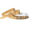 Christmas satin ribbon with snowflake pattern 12mm x 20m - Golden Brown