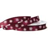 Christmas satin ribbon with snowflake pattern 12mm x 20m - Wine red