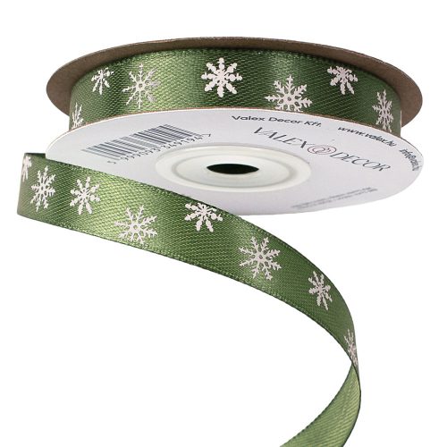 Christmas satin ribbon with snowflake pattern 12mm x 20m - Dark Green