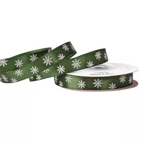   Christmas satin ribbon with snowflake pattern 12mm x 20m - Dark Green
