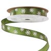 Christmas satin ribbon with snowflake pattern 12mm x 20m - Moss Green