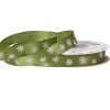 Christmas satin ribbon with snowflake pattern 12mm x 20m - Moss Green