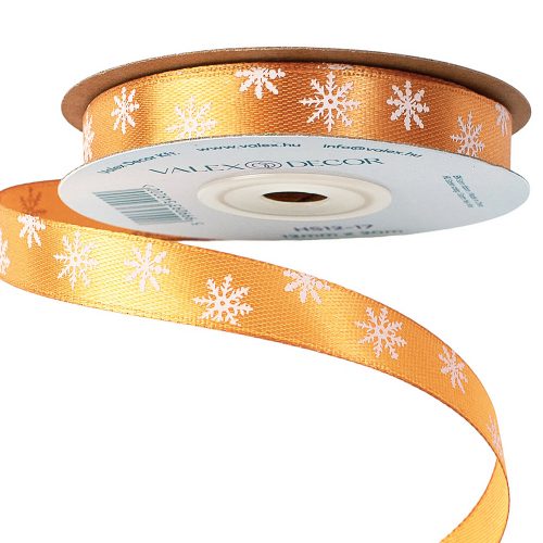 Christmas satin ribbon with snowflake pattern 12mm x 20m - Bronze