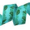 Monstera leaf pattern textil ribbon with wired edge 38mm x 6.4m