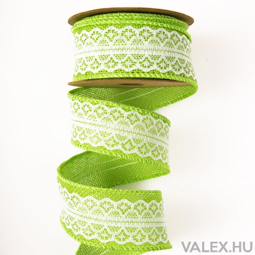 Lacy jute ribbon with wire edge 4cm x 5m - Apple Green