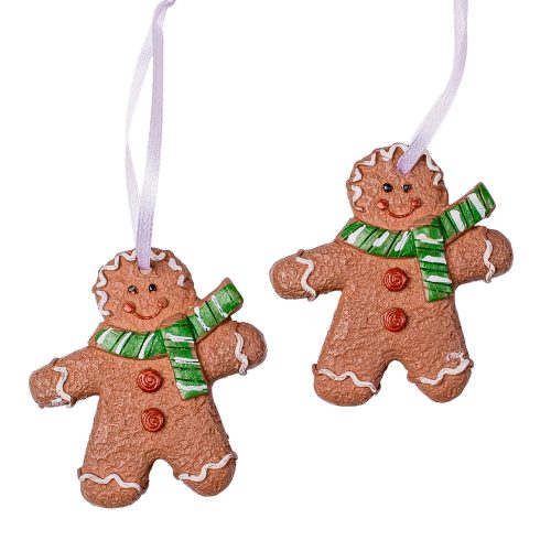 2pcs. "Ginerbread" with green scarf christmas tree decoration 6.5 x 6cm