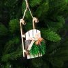 Szőrmés fa szánkó karácsonyfadísz 12.5cm x 3.5cm - Fehér