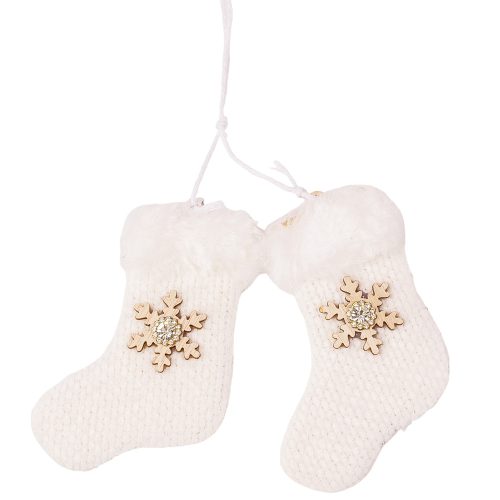 1 pár pihe-puha hópihés zokni karácsonyfadísz - 7cm x 10.5cm