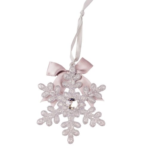 Bow silver snowflake Christmas tree decoration 10cm, with hanger 19cm