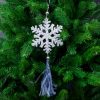 Organza striped glitter Silver snowflake Christmas tree decoration 24cm