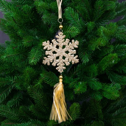 Organza striped glitter Gold snowflake Christmas tree decoration 24cm