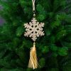 Organza striped glitter Gold snowflake Christmas tree decoration 24cm