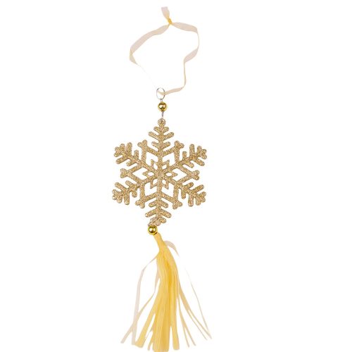 Organza striped glitter Gold snowflake Christmas tree decoration 24cm
